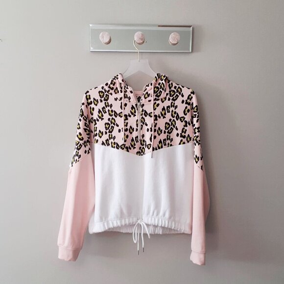 EUC Genetic Apparel pink & white animal print colour block hooded sweatshirt, L - Picture 4 of 10